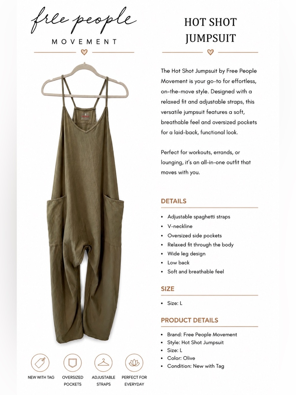 Free People Olive Hot Shot Relaxed Wide-Leg Jumpsuit
